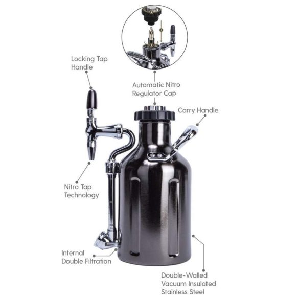 GrowlerWerks uKeg™ Nitro 50 fekete króm - 1.5 l sör. és nitro kávé csapoló tartály